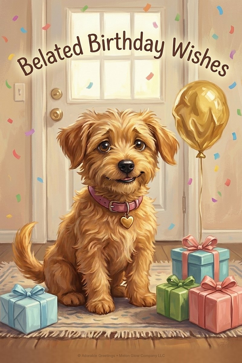 Belated Birthday Wishes greeting card by Adorable Greetings