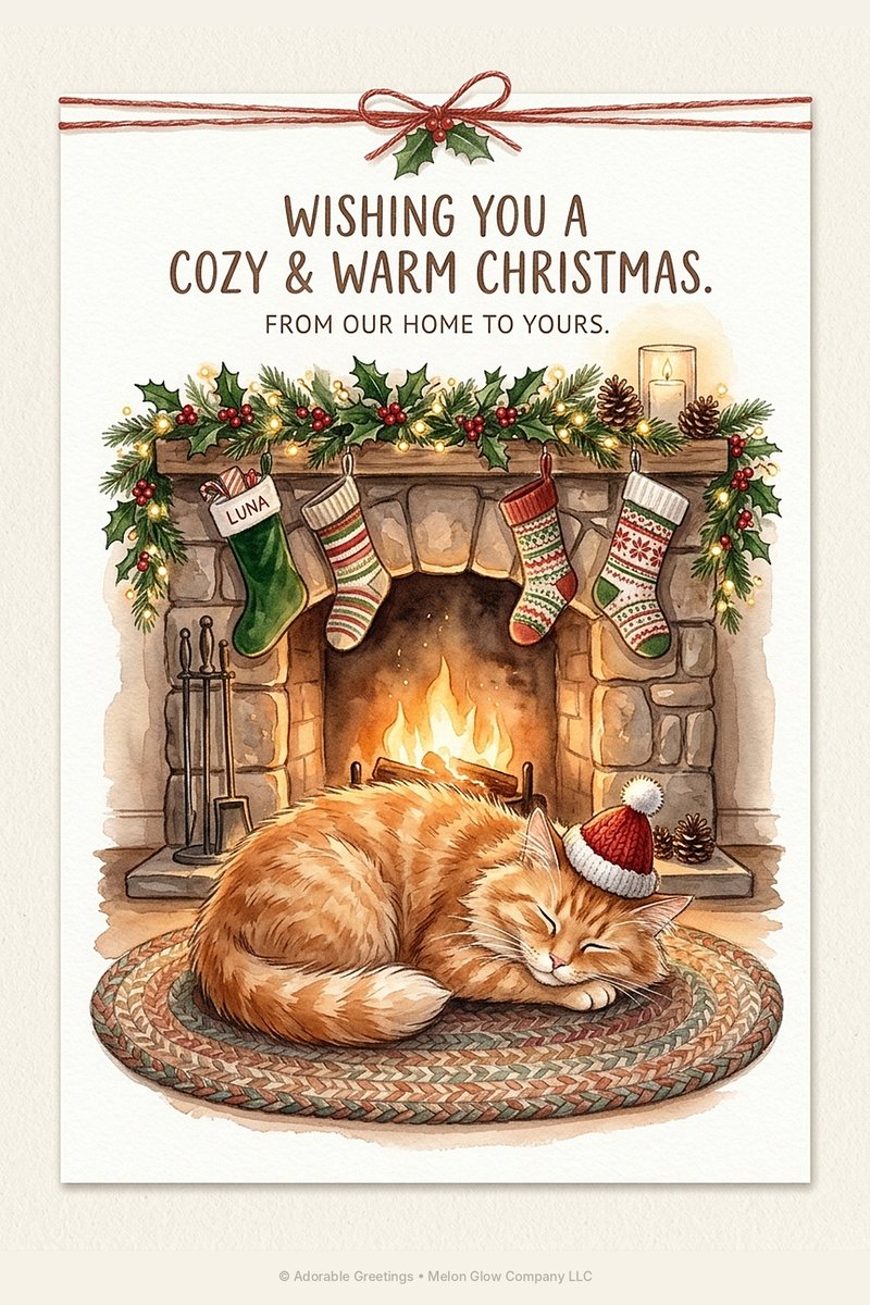 Cozy Christmas Cat greeting card by Adorable Greetings