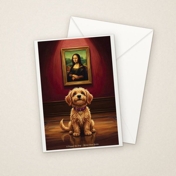 Famous Smile greeting card mockup with envelope, Adorable Puppy design
