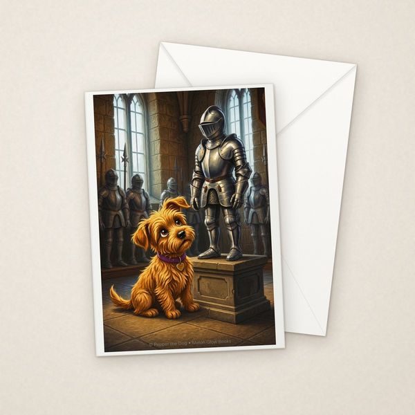 The Armor greeting card mockup with envelope, Adorable Puppy design
