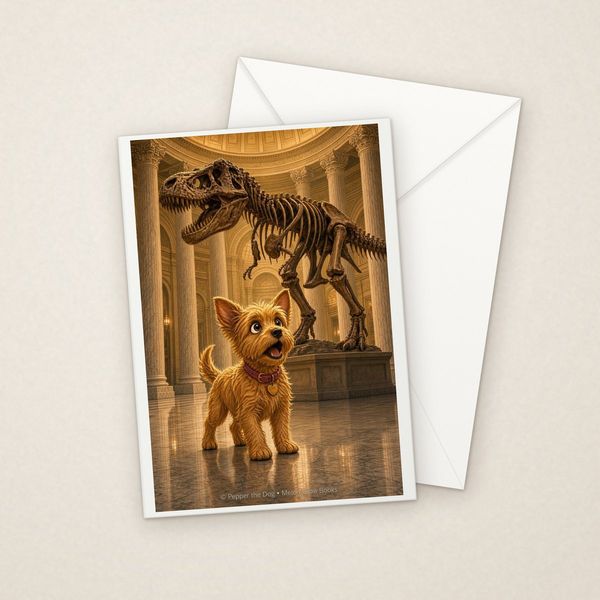 Dinosaur Surprise greeting card mockup with envelope, Adorable Puppy design