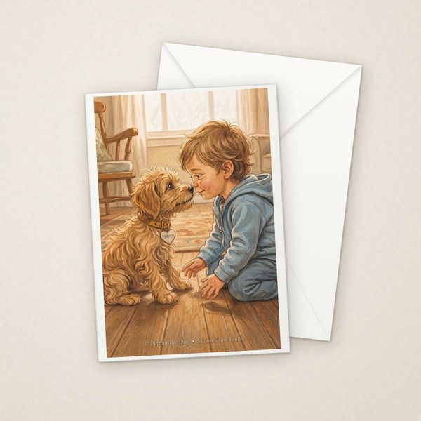 Nose to Nose greeting card mockup with envelope, Adorable Puppy design