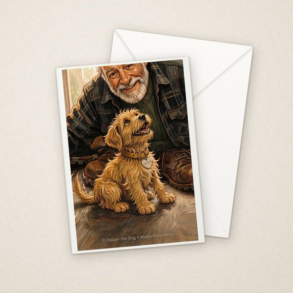 Smiling Grandpa greeting card mockup with envelope, Adorable Puppy design