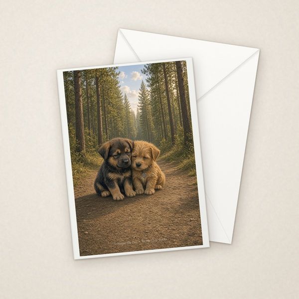 Missing You greeting card mockup with envelope, Adorable Puppy design