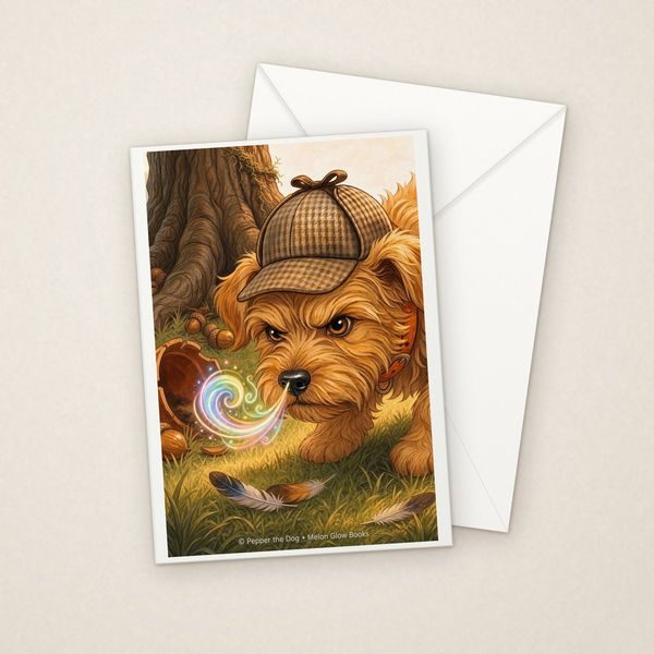 On the Scent greeting card mockup with envelope, Adorable Puppy design