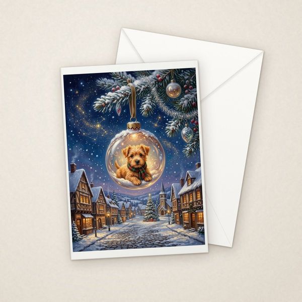 Christmas Ornament greeting card mockup with envelope, Adorable Puppy design