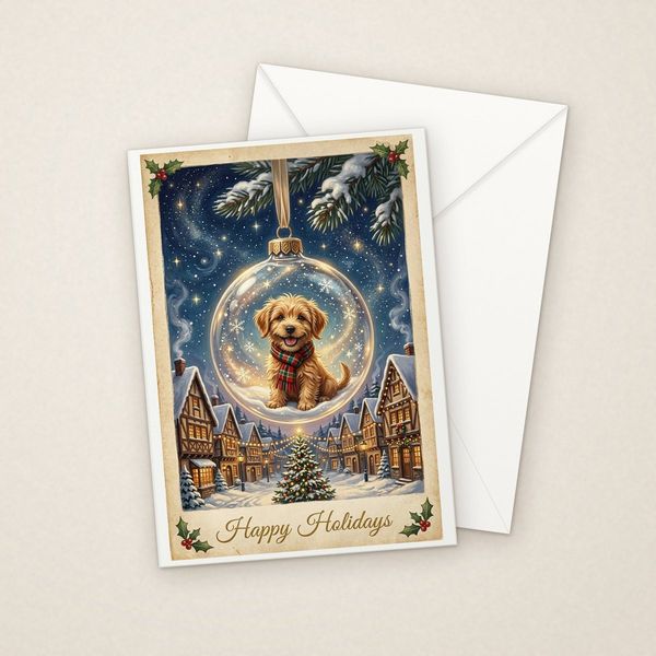 Happy Holidays greeting card mockup with envelope, Adorable Puppy design