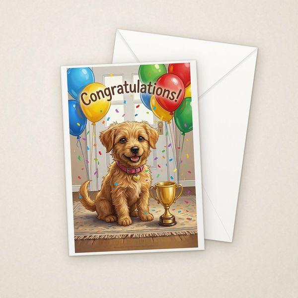 Congratulations! greeting card mockup with envelope, Adorable Puppy design
