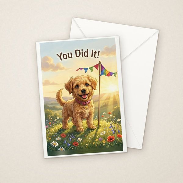 You Did It! greeting card mockup with envelope, Adorable Puppy design