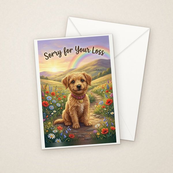Sorry for Your Loss greeting card mockup with envelope, Adorable Puppy design