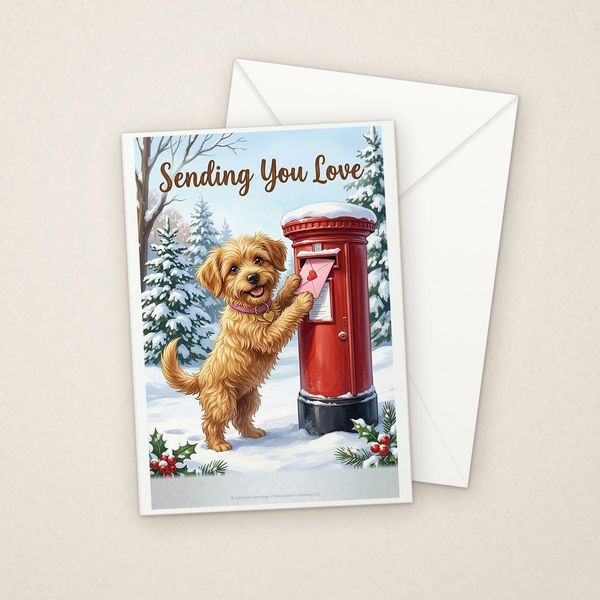 Sending You Love greeting card mockup with envelope, Adorable Puppy design