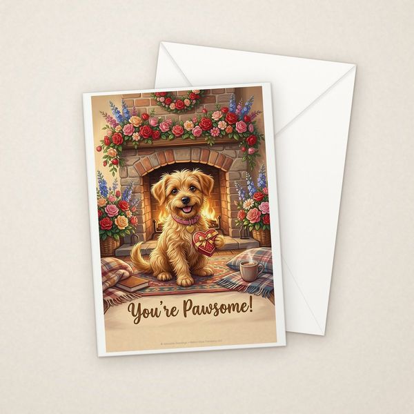 You're Pawsome greeting card mockup with envelope, Adorable Puppy design