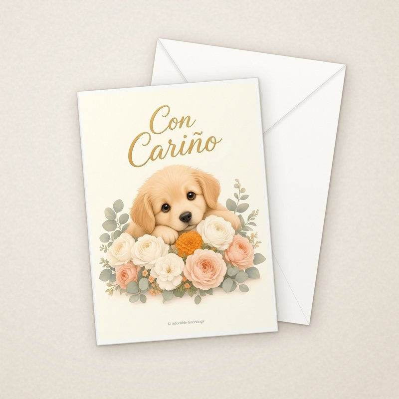 Con Cariño (CON-01) greeting card with envelope, Adorable Greeting Cards by Melon Glow Books
