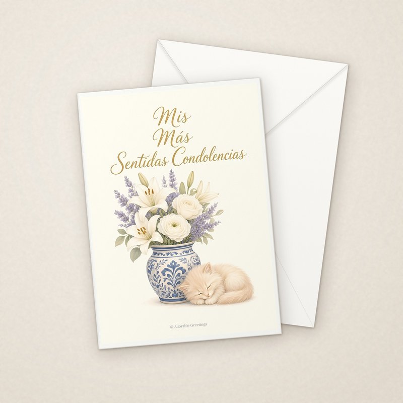 Mis Más Sentidas Condolencias (CON-02) greeting card with envelope, Adorable Greeting Cards by Melon Glow Books
