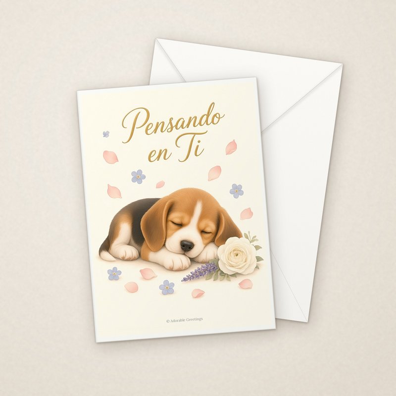 Pensando en Ti (CON-04) greeting card with envelope, Adorable Greeting Cards by Melon Glow Books