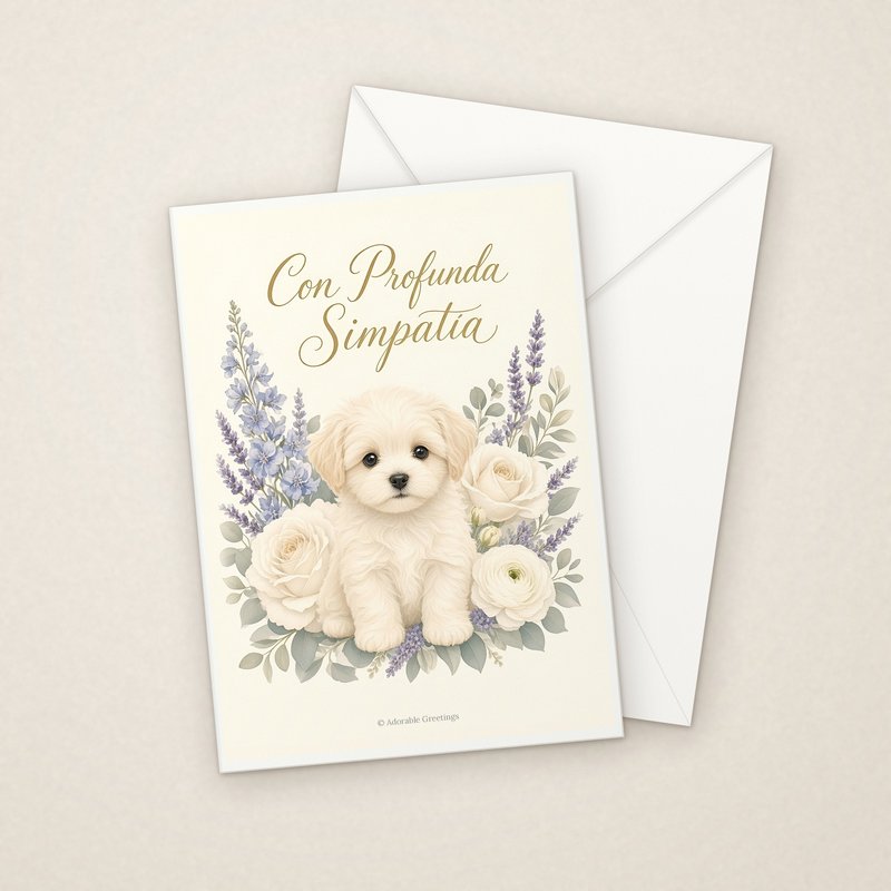 Con Profunda Simpatía (CON-05) greeting card with envelope, Adorable Greeting Cards by Melon Glow Books