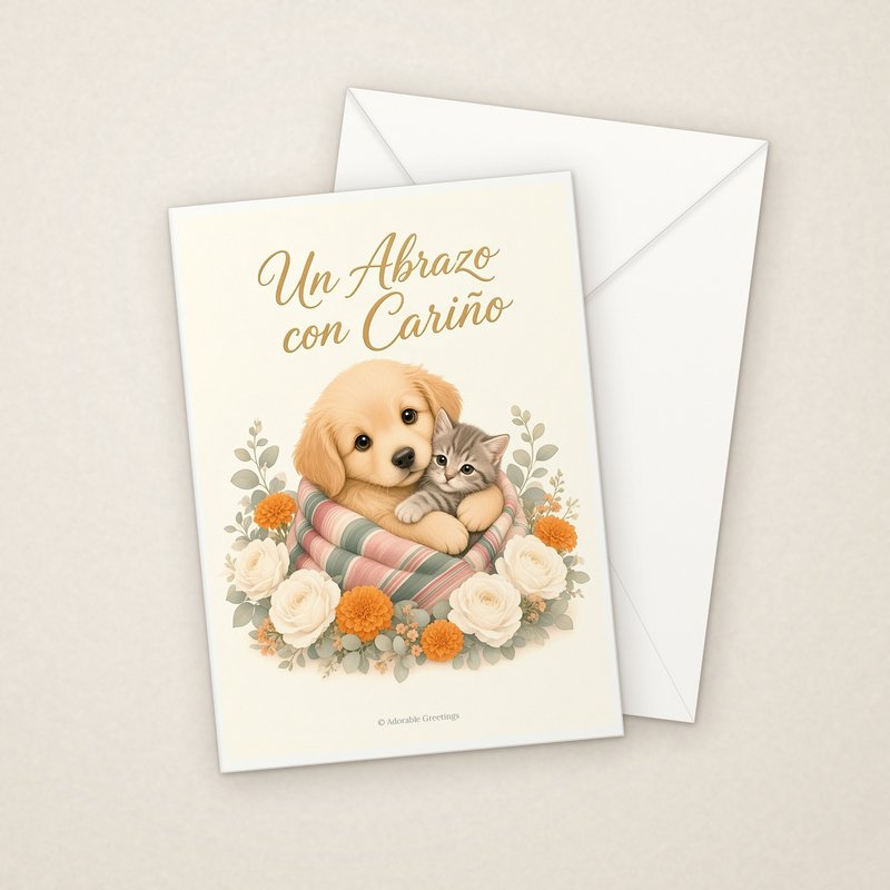 Un Abrazo con Cariño (CON-09) greeting card with envelope, Adorable Greeting Cards by Melon Glow Books