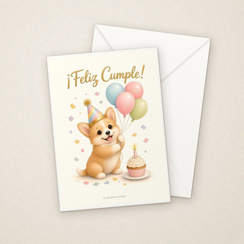 ¡Feliz Cumple! (CUM-01) greeting card with envelope, Adorable Greeting Cards by Melon Glow Books