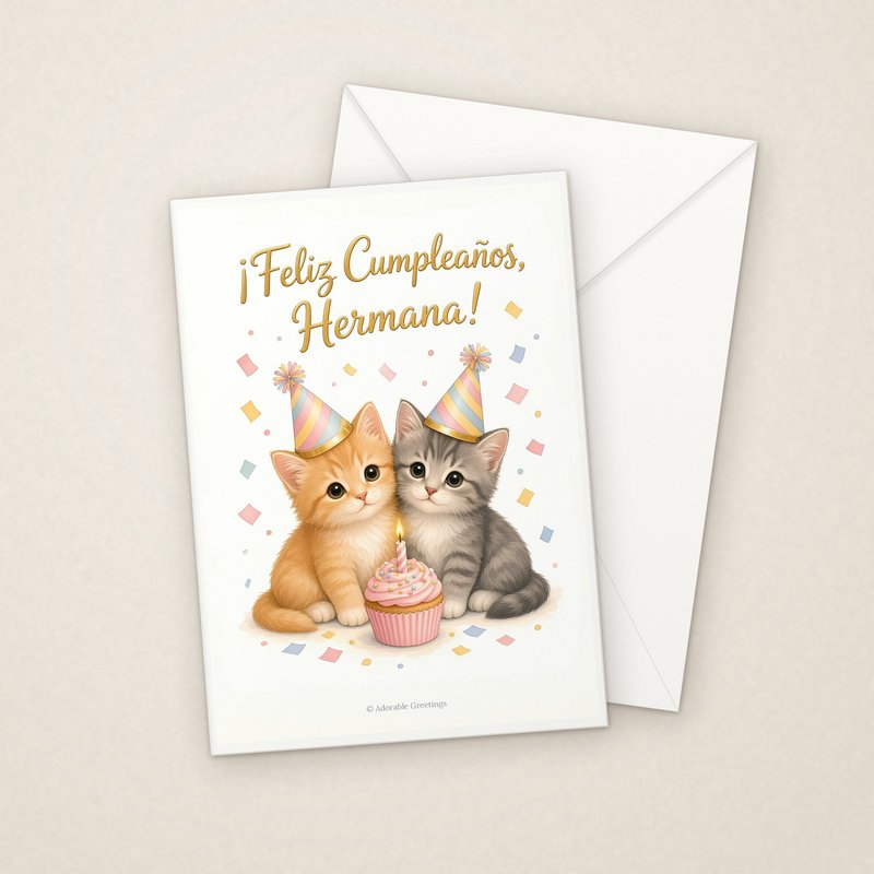 ¡Feliz Cumpleaños, Hermana! (CUM-05) greeting card with envelope, Adorable Greeting Cards by Melon Glow Books
