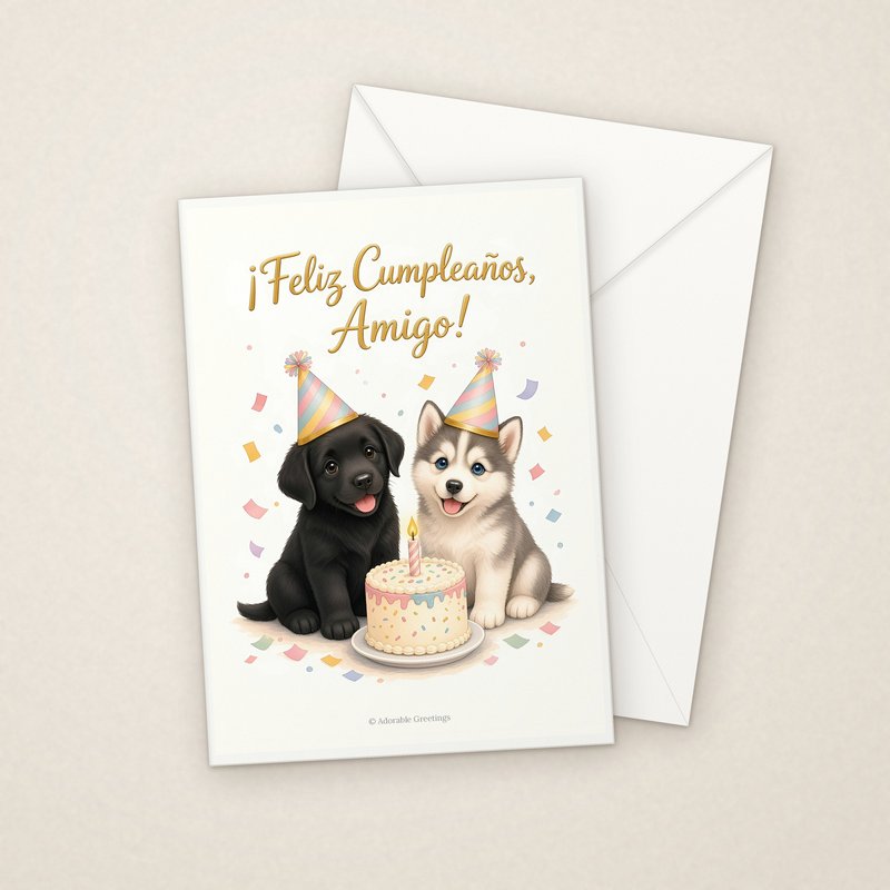 ¡Feliz Cumpleaños, Amigo! (CUM-06) greeting card with envelope, Adorable Greeting Cards by Melon Glow Books