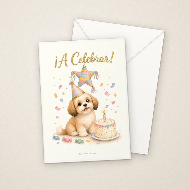 ¡A Celebrar! (CUM-07) greeting card with envelope, Adorable Greeting Cards by Melon Glow Books