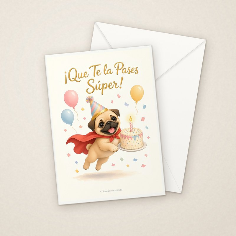 ¡Que Te la Pases Súper! (CUM-08) greeting card with envelope, Adorable Greeting Cards by Melon Glow Books