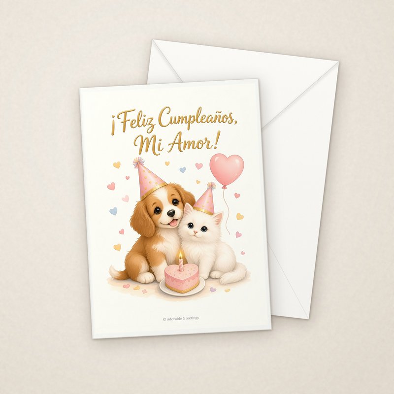 ¡Feliz Cumpleaños, Mi Amor! (CUM-09) greeting card with envelope, Adorable Greeting Cards by Melon Glow Books