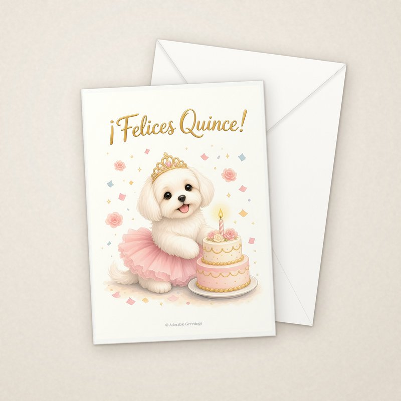 ¡Felices Quince! (CUM-10) greeting card with envelope, Adorable Greeting Cards by Melon Glow Books