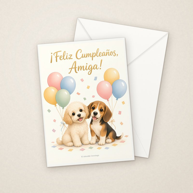 ¡Feliz Cumpleaños, Amiga! (ESP-02) greeting card with envelope, Adorable Greeting Cards by Melon Glow Books