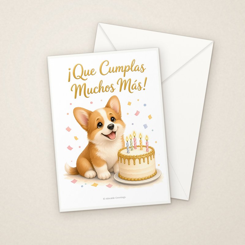 ¡Que Cumplas Muchos Más! (ESP-03) greeting card with envelope, Adorable Greeting Cards by Melon Glow Books