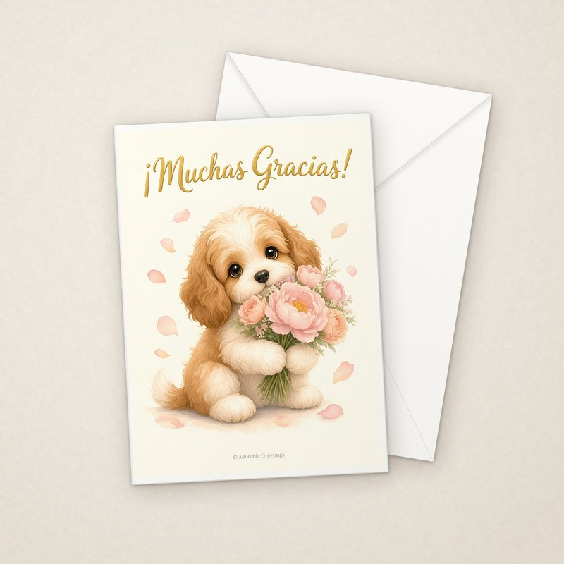 ¡Muchas Gracias! (ESP-04) greeting card with envelope, Adorable Greeting Cards by Melon Glow Books