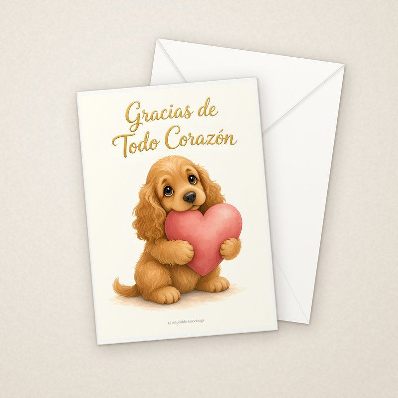 Gracias de Todo Corazón (ESP-05) greeting card with envelope, Adorable Greeting Cards by Melon Glow Books