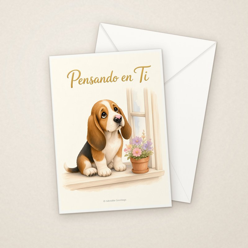 Pensando en Ti (ESP-07) greeting card with envelope, Adorable Greeting Cards by Melon Glow Books