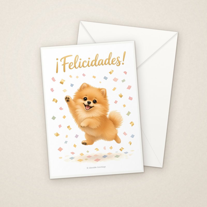 ¡Felicidades! (ESP-08) greeting card with envelope, Adorable Greeting Cards by Melon Glow Books