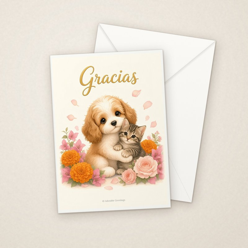 Gracias (GRA-01) greeting card with envelope, Adorable Greeting Cards by Melon Glow Books