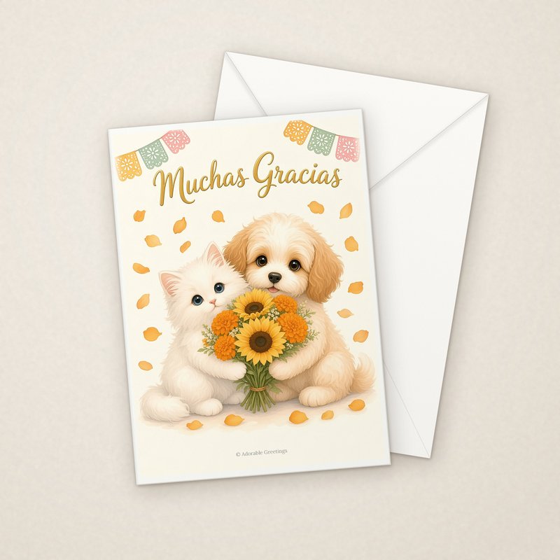 Muchas Gracias (GRA-02) greeting card with envelope, Adorable Greeting Cards by Melon Glow Books