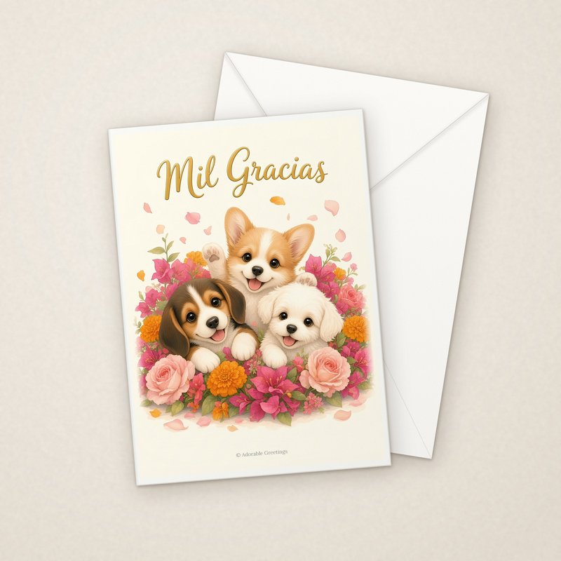 Mil Gracias (GRA-03) greeting card with envelope, Adorable Greeting Cards by Melon Glow Books