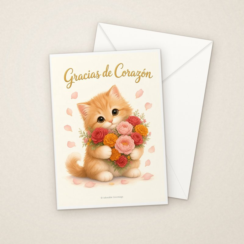 Gracias de Corazón (GRA-04) greeting card with envelope, Adorable Greeting Cards by Melon Glow Books