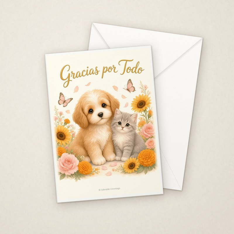 Gracias por Todo (GRA-05) greeting card with envelope, Adorable Greeting Cards by Melon Glow Books