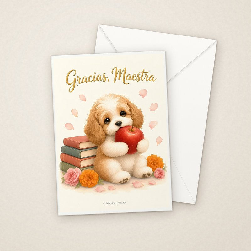 Gracias, Maestra (GRA-06) greeting card with envelope, Adorable Greeting Cards by Melon Glow Books