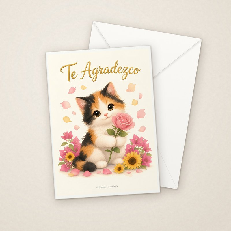Te Agradezco (GRA-07) greeting card with envelope, Adorable Greeting Cards by Melon Glow Books