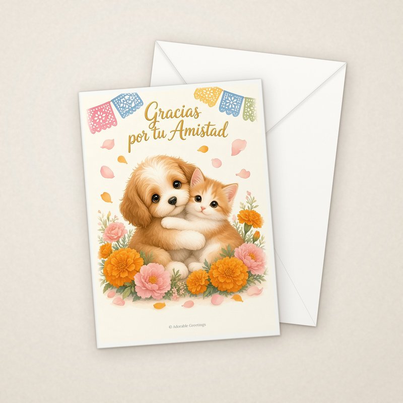 Gracias por tu Amistad (GRA-08) greeting card with envelope, Adorable Greeting Cards by Melon Glow Books