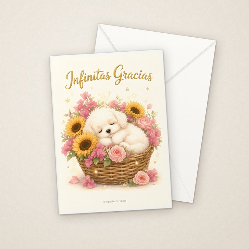 Infinitas Gracias (GRA-09) greeting card with envelope, Adorable Greeting Cards by Melon Glow Books