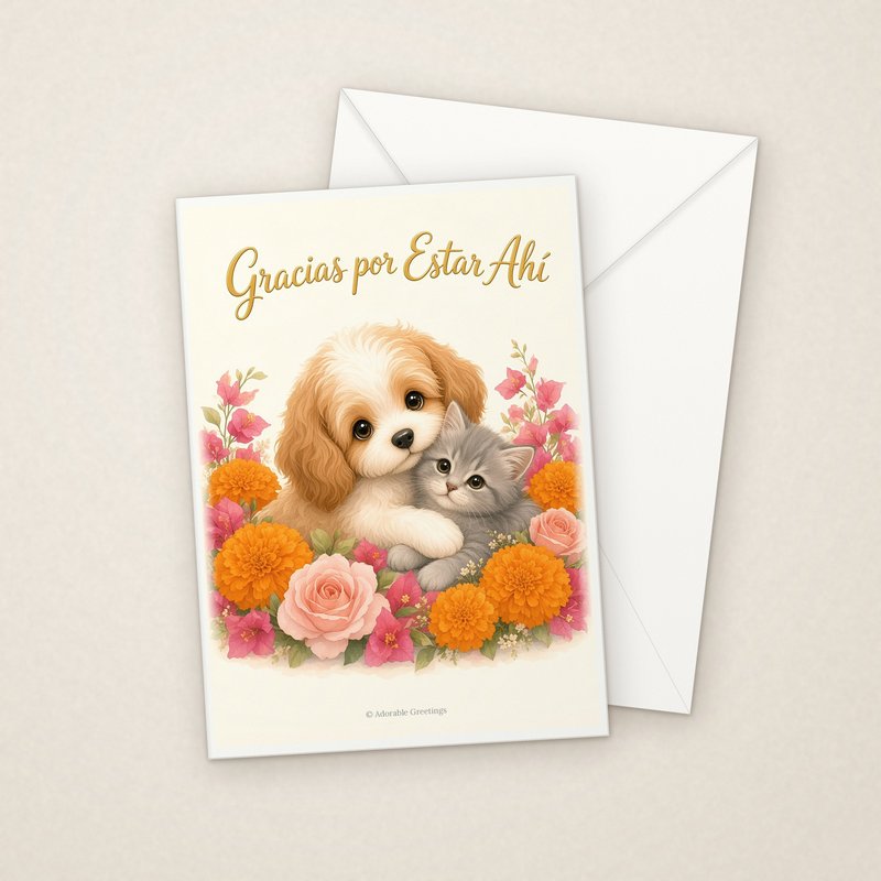 Gracias por Estar Ahí (GRA-10) greeting card with envelope, Adorable Greeting Cards by Melon Glow Books
