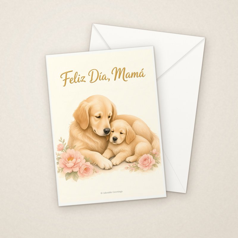 Feliz Día, Mamá (MAD-01) greeting card with envelope, Adorable Greeting Cards by Melon Glow Books