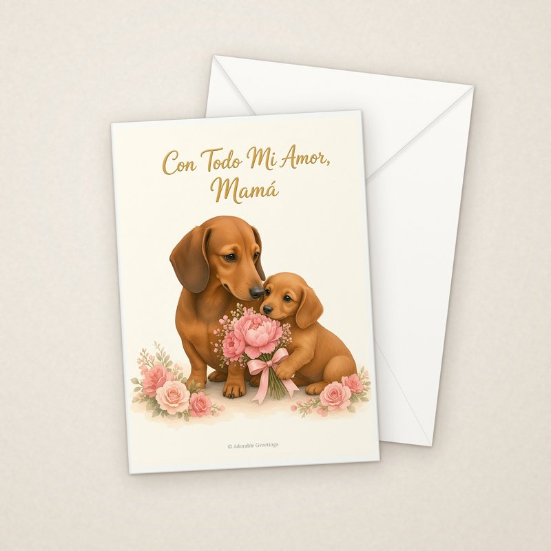 Con Todo Mi Amor, Mamá (MAD-09) greeting card with envelope, Adorable Greeting Cards by Melon Glow Books