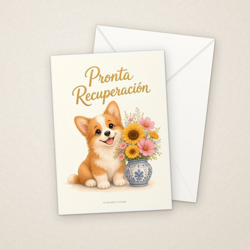 Pronta Recuperación (MEJ-03) greeting card with envelope, Adorable Greeting Cards by Melon Glow Books