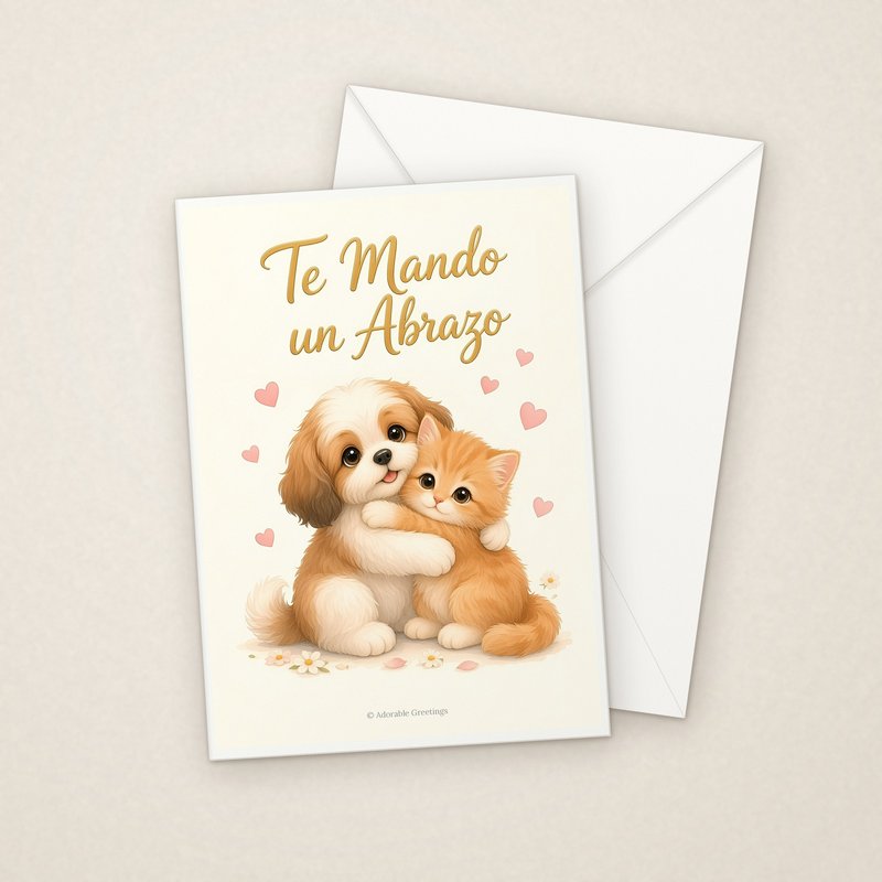 Te Mando un Abrazo (MEJ-04) greeting card with envelope, Adorable Greeting Cards by Melon Glow Books