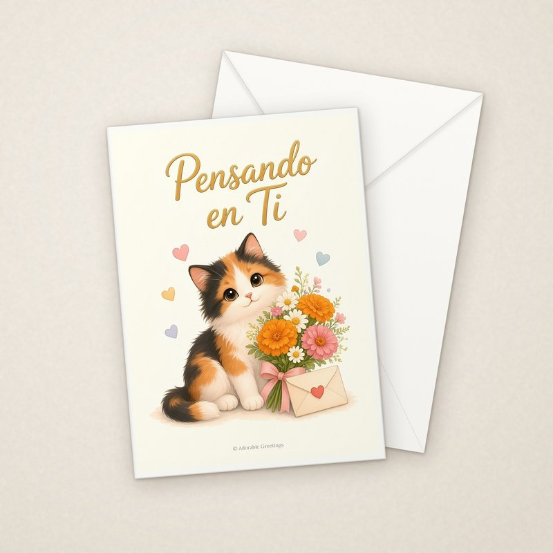 Pensando en Ti (MEJ-06) greeting card with envelope, Adorable Greeting Cards by Melon Glow Books