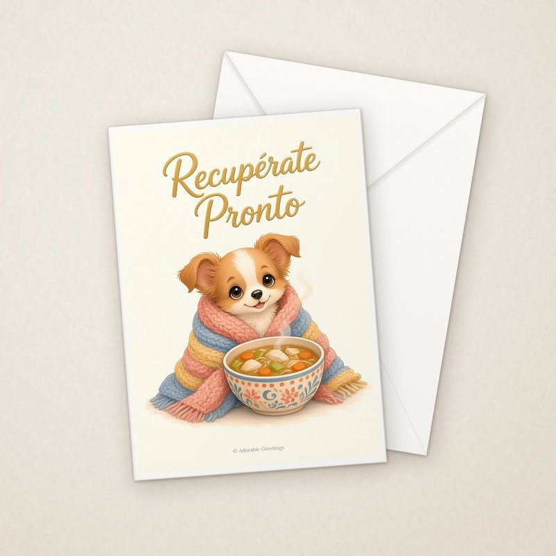Recupérate Pronto (MEJ-08) greeting card with envelope, Adorable Greeting Cards by Melon Glow Books